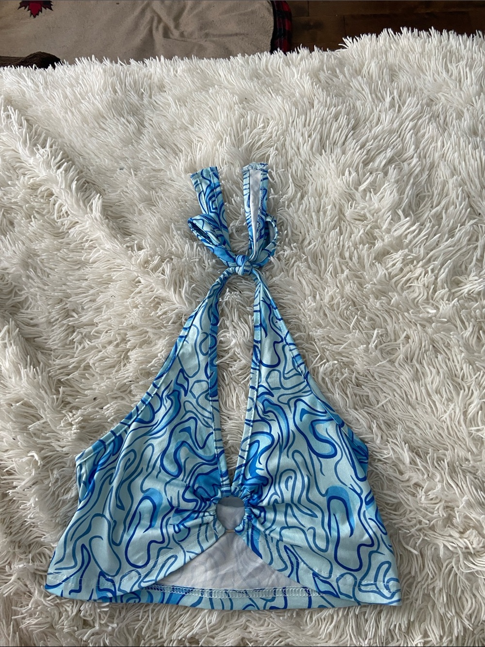 SHEIN Blue Swirl Halter Kids Swim Top